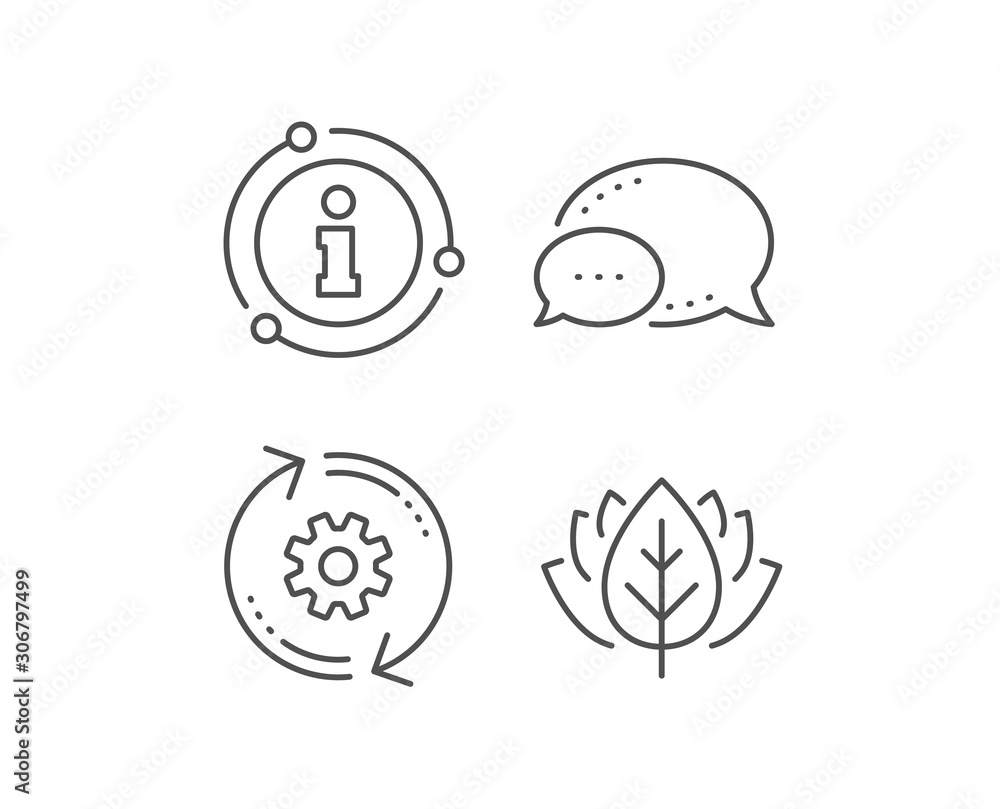 Cogwheel line icon. Chat bubble, info sign elements. Engineering tool sign. Cog gear, refresh settings symbol. Linear cogwheel outline icon. Information bubble. Vector Cogwheel line icon. Chat bubble, info sign elements. Engineering tool sign. Cog gear, refresh settings symbol. Linear cogwheel outline icon. Information bubble. Vector