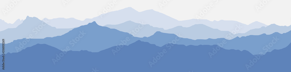 Naklejka Wektorowa ilustracja góry, grań w ranek mgiełce, panoramiczny widok