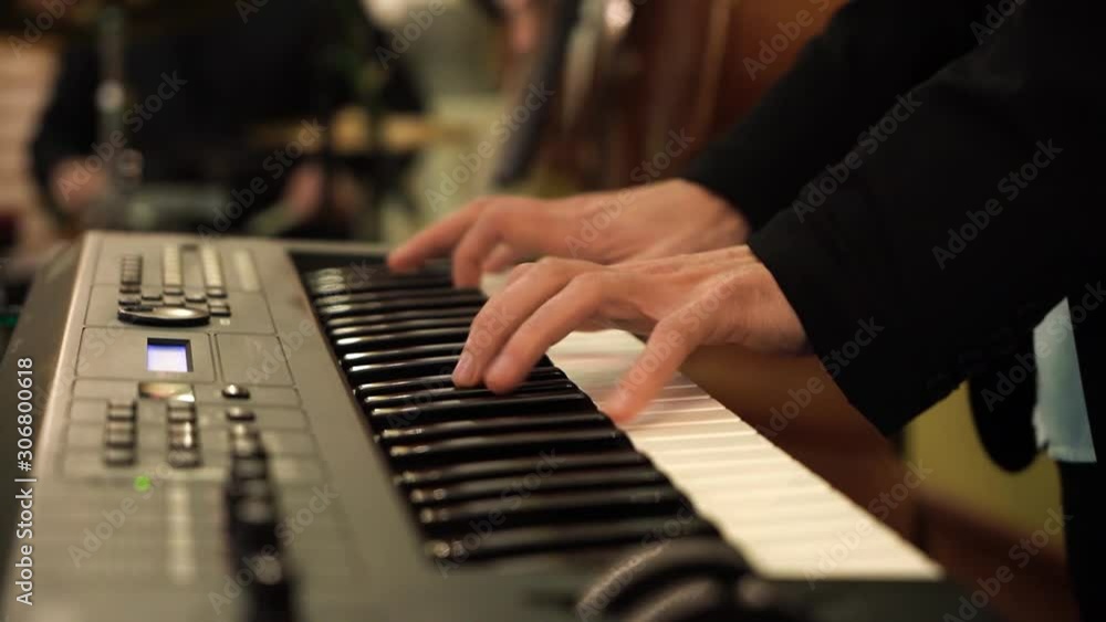 Close up man play synthesizer Close up man play synthesizer