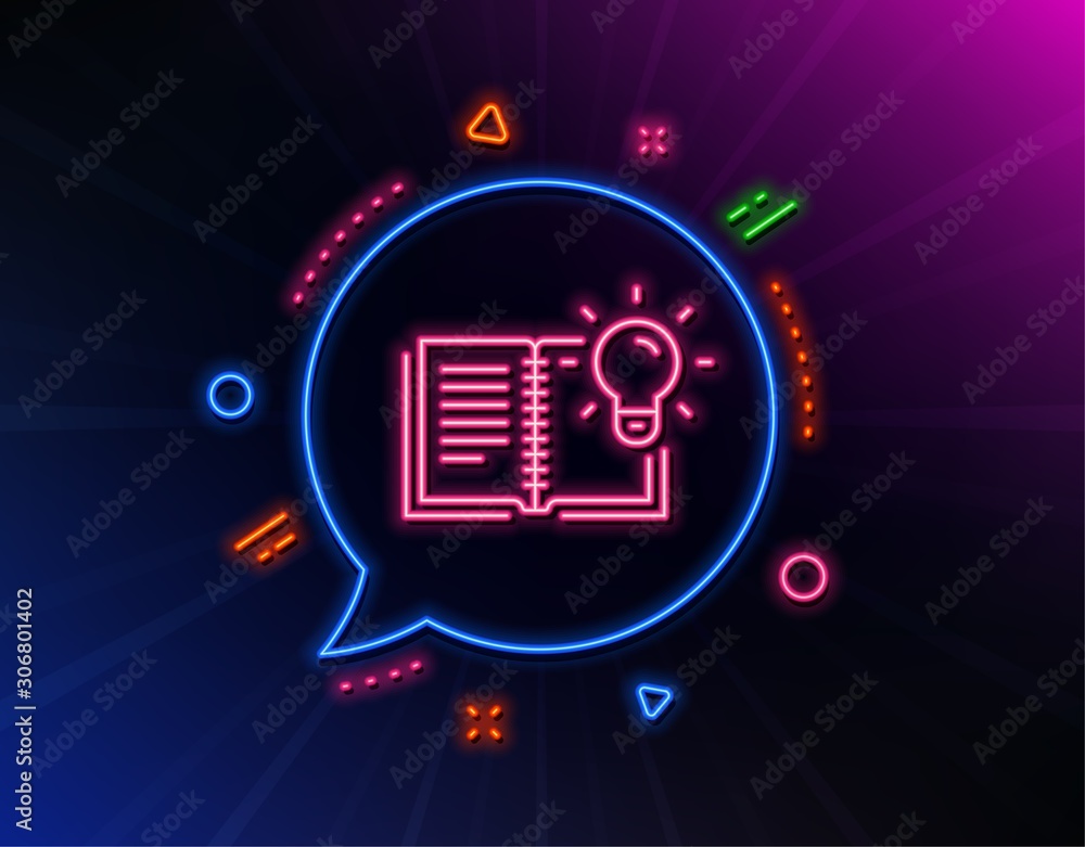 Product knowledge line icon. Neon laser lights. Education process sign. Glow laser speech bubble. Neon lights chat bubble. Banner badge with product knowledge icon. Vector