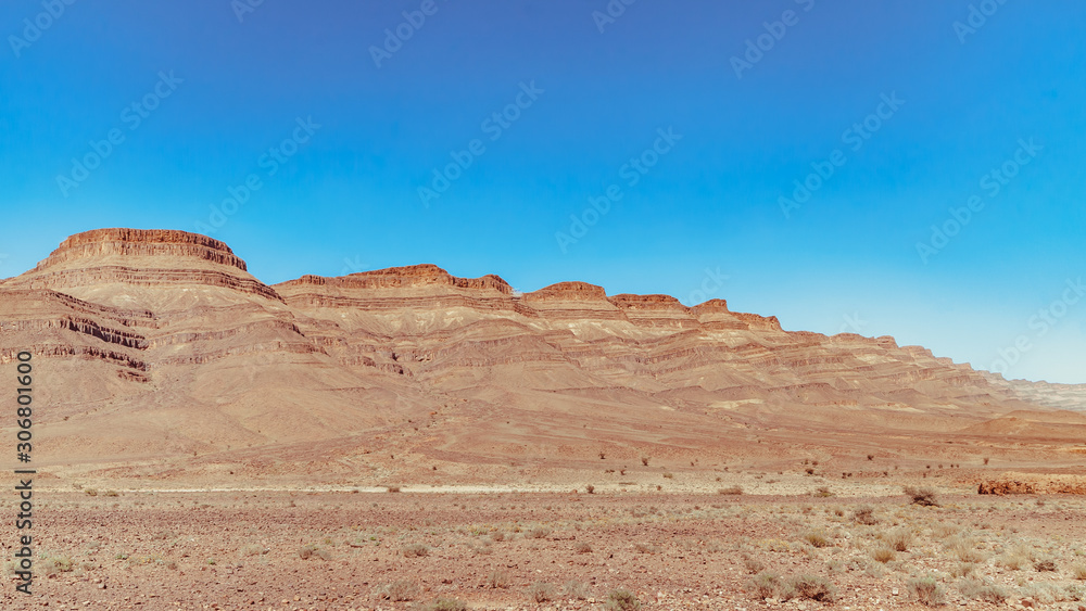 Road trip in the moroccan desert, drying, desertification, sand road Road trip in the moroccan desert, drying, desertification, sand road