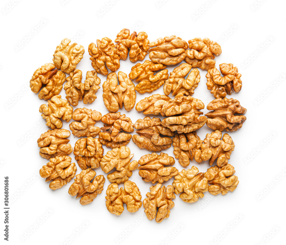 Tasty walnuts on white background Tasty walnuts on white background