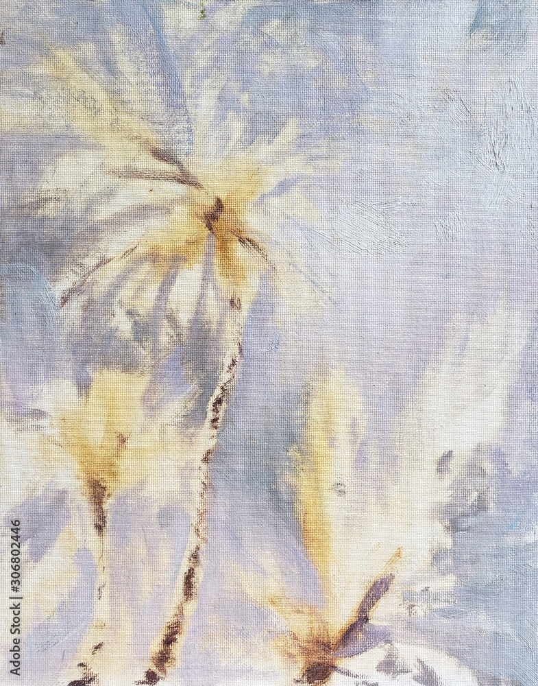 Naklejka premium Impressionist plein air painting of palms at sunrise