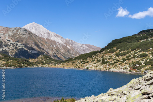 Fish Banderitsa lake and Vihren Peak  Pirin Mountain  Bulgaria