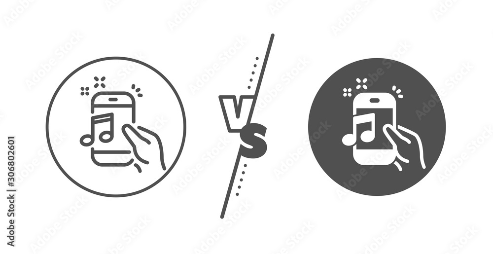 Mobile radio sign. Versus concept. Music in phone line icon. Musical device symbol. Line vs classic music phone icon. Vector Mobile radio sign. Versus concept. Music in phone line icon. Musical device symbol. Line vs classic music phone icon. Vector