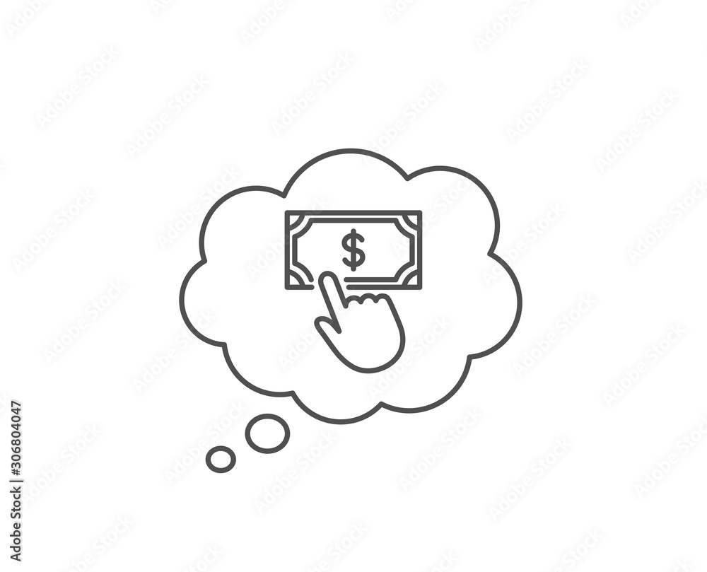 Payment click line icon. Chat bubble design. Dollar exchange sign. Finance symbol. Outline concept. Thin line payment click icon. Vector