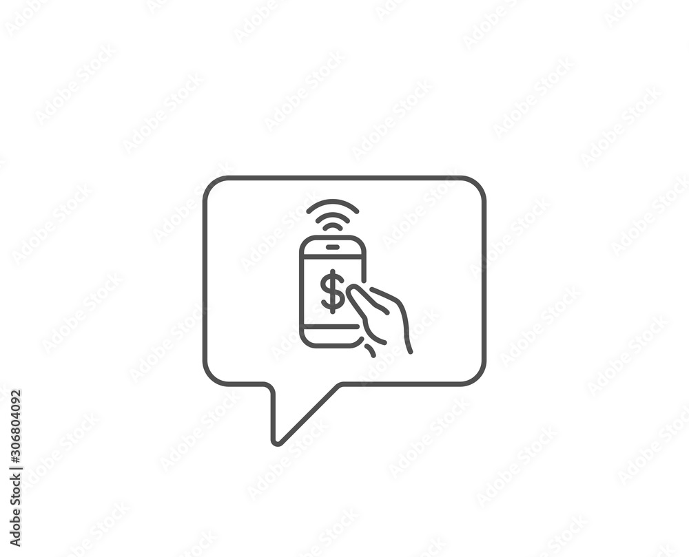 Phone Payment line icon. Chat bubble design. Dollar pay sign. Finance symbol. Outline concept. Thin line phone payment icon. Vector Phone Payment line icon. Chat bubble design. Dollar pay sign. Finance symbol. Outline concept. Thin line phone payment icon. Vector
