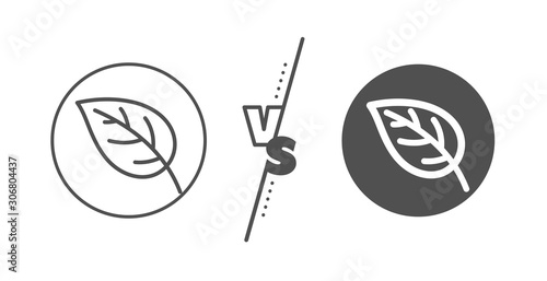 Nature plant sign. Versus concept. Leaf line icon. Environmental care symbol. Line vs classic leaf icon. Vector