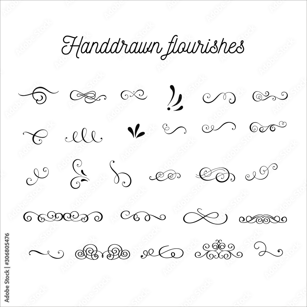 Handdrawn flourishes and swirls. Calligraphy elements. Decorative clipart