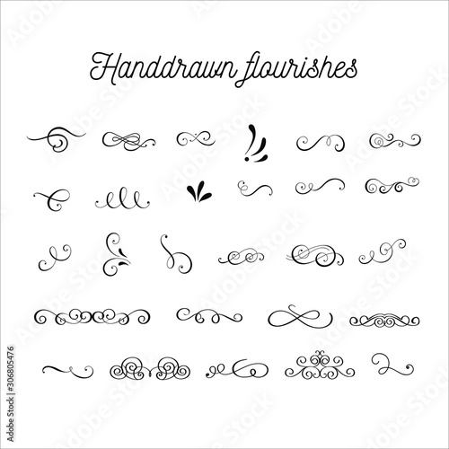 Handdrawn flourishes and swirls. Calligraphy elements. Decorative clipart