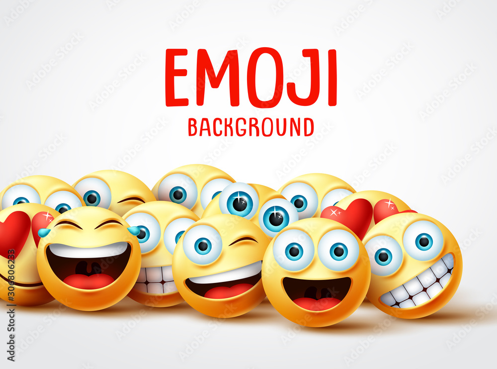 Emojis vector background funny concept. Emoji background text with
