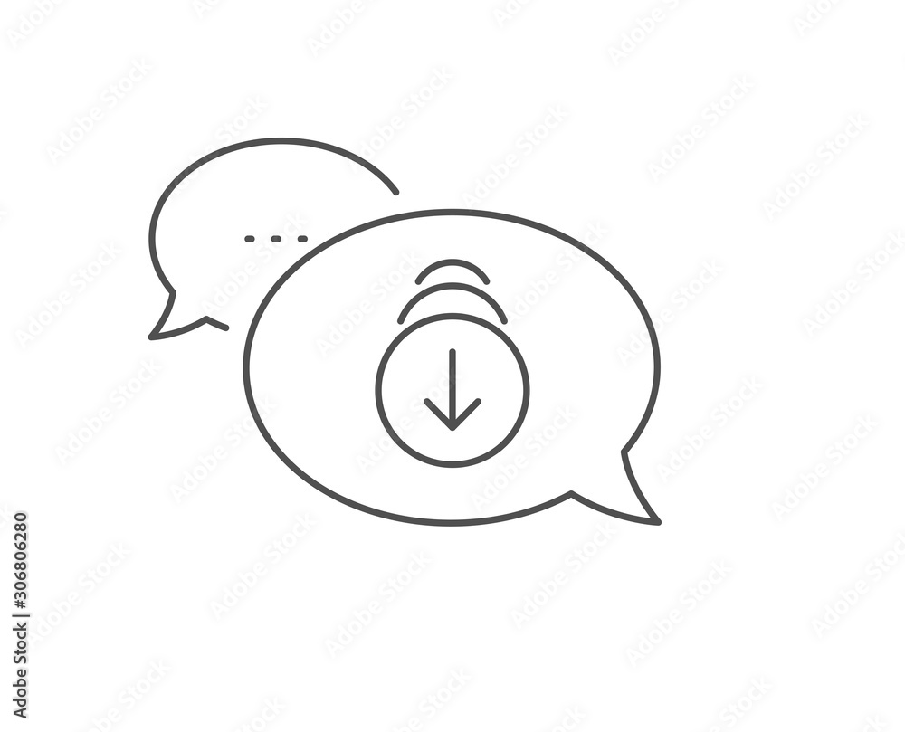 Scroll down arrow line icon. Chat bubble design. Scrolling screen sign. Swipe page. Outline concept. Thin line scroll down icon. Vector