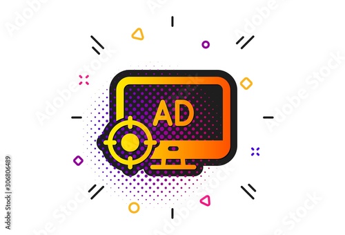 Search engine optimization sign. Halftone circles pattern. Seo adblock icon. Target symbol. Classic flat seo adblock icon. Vector