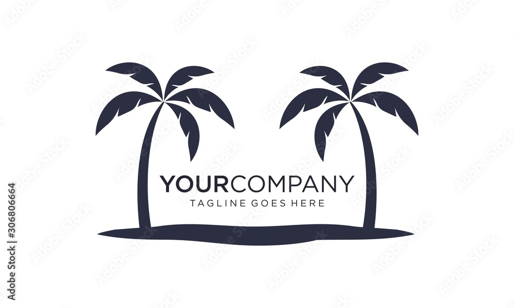 Beach view with palm for logo design concept