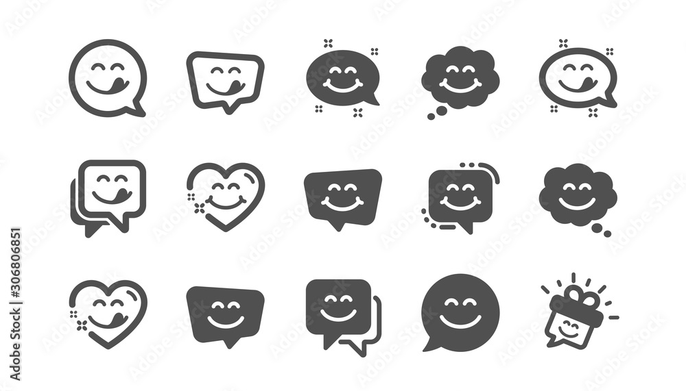 Yummy smile icons. Emoticon speech bubble, social media message, smile with tongue. Tasty food eating emoji face icons. Delicious yummy, happy emoticon. Classic set. Quality set. Vector Yummy smile icons. Emoticon speech bubble, social media message, smile with tongue. Tasty food eating emoji face icons. Delicious yummy, happy emoticon. Classic set. Quality set. Vector
