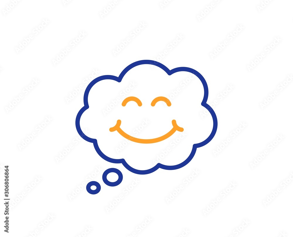 Happy emoticon sign. Smile line icon. Comic speech bubble symbol. Colorful outline concept. Blue and orange thin line smile icon. Vector