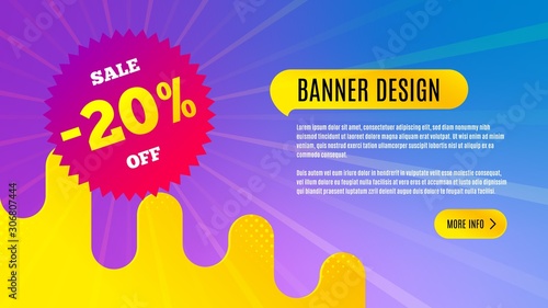 Sale 20 percent off badge. Discount banner shape. Coupon star icon. Abstract background design. Banner with offer badge. Vector