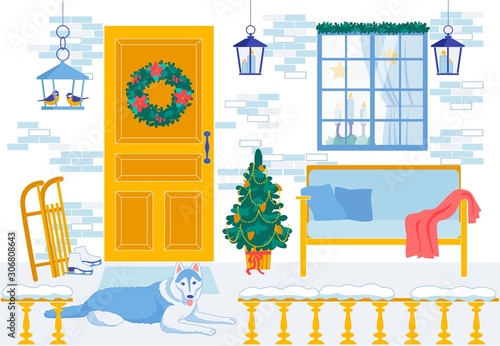 New Year Interior for Decorative Cartoon Design