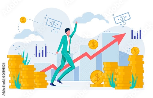 Growing Business Concept, Increasing Income Flat.
