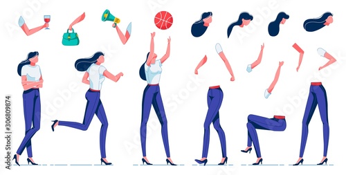 Woman Doing Different Activities, Free Time Flat.