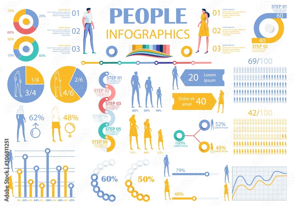 Fototapeta premium Collection Infographic People Elements Man, Woman.