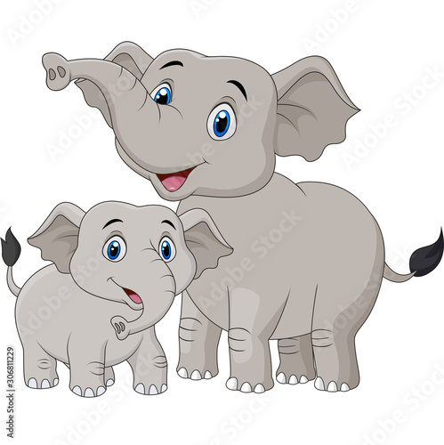 Cartoon Mother and baby elephant