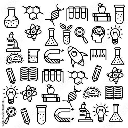 Set of science related doodle vector illustration suitable for background or icon