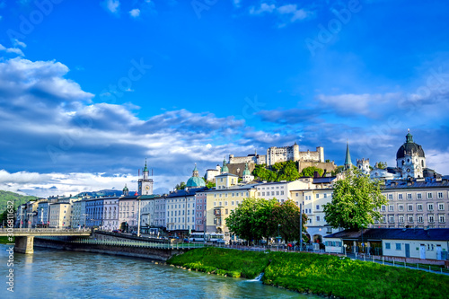 A view of the Austrian city of Salzburg along the Salzach River.