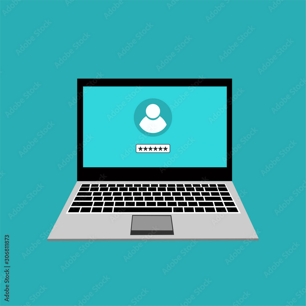 Laptop with login form. Internet security concept icon. Identification and protection simbol. Vector Flat Illustration Icon Stock Laptop with login form. Internet security concept icon. Identification and protection simbol. Vector Flat Illustration Icon Stock
