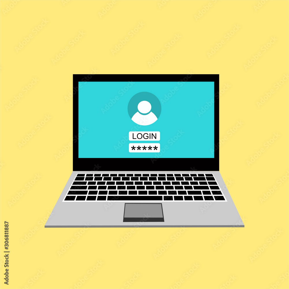Laptop with login form. Internet security concept icon. Identification and protection simbol. Vector Flat Illustration Icon Stock Laptop with login form. Internet security concept icon. Identification and protection simbol. Vector Flat Illustration Icon Stock