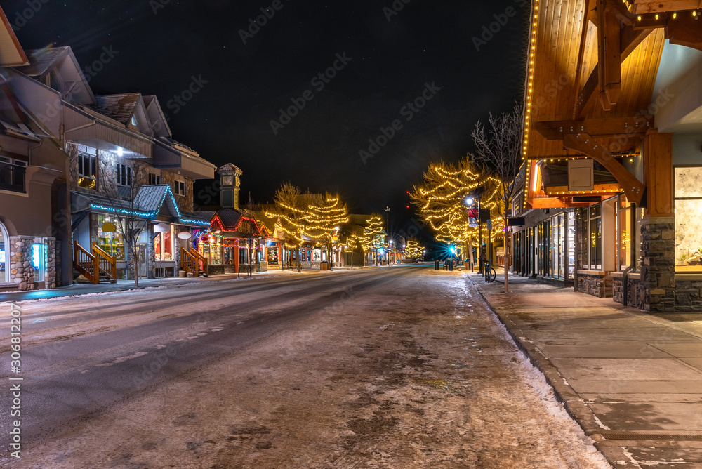 Christmas Lights in Downtown Canmore, Alberta, Canada
