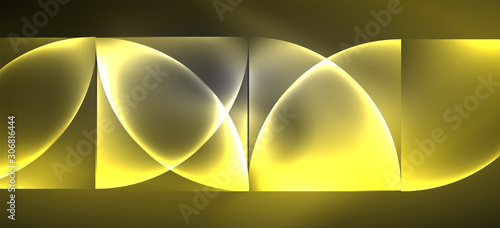 Neon glowing techno lines, hi-tech futuristic abstract background. Template with abstract shapes in dark space