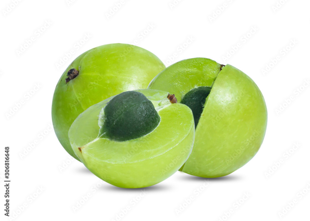 Obraz premium Indian gooseberry ,Phyllanthus emblica , amla green fruits isolated on white background