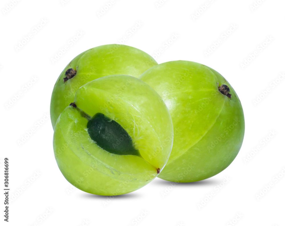 Obraz premium Indian gooseberry ,Phyllanthus emblica , amla green fruits isolated on white background