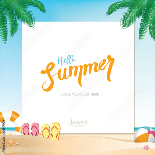 Colorful summer holiday beach background with space for texts