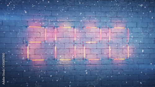 Neon text 2020 on brick wal...