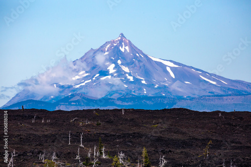 Mount Washington and a river of lava from the summit of McKenzie Pass Oregon