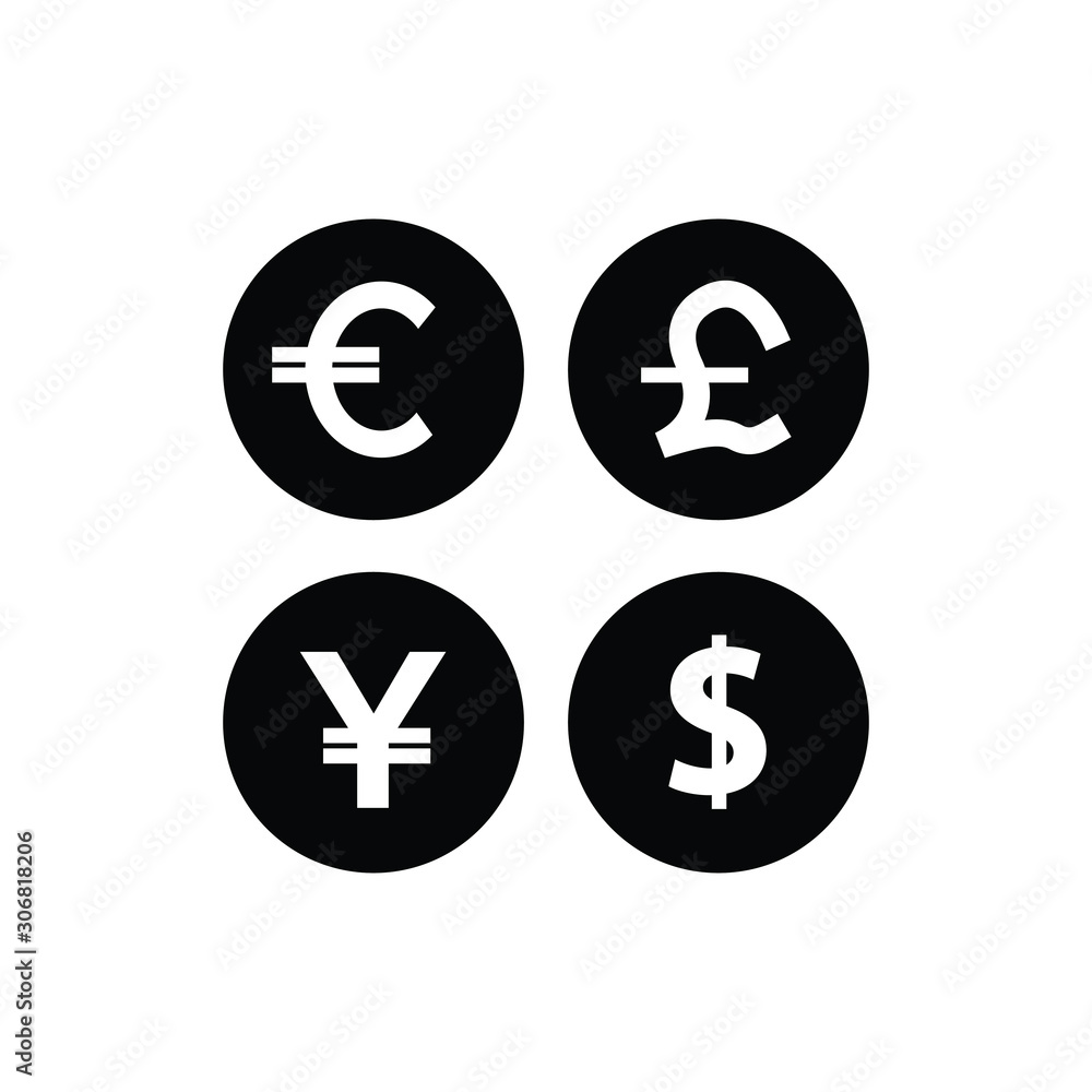 Currency icon set. Money sign. Euro, Dollar, Yen, Pound. Vector illustration. Currency icon set. Money sign. Euro, Dollar, Yen, Pound. Vector illustration.