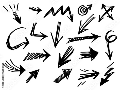 Doodle Vector Arrow Set. isolated on a white background.
