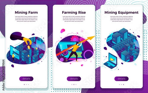 Vector set crypto currency mining, equipment, farm