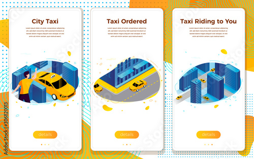 Vector taxi service application car riding in town
