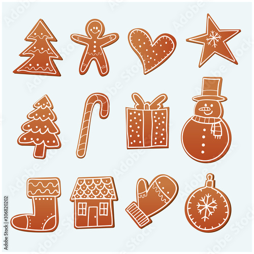 Hand drawn Christmas gingerbread cookies - Ilustración