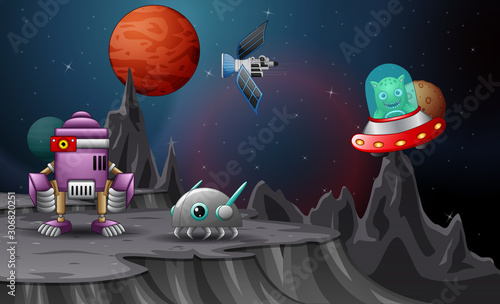 Space shuttles landed with robot on planet