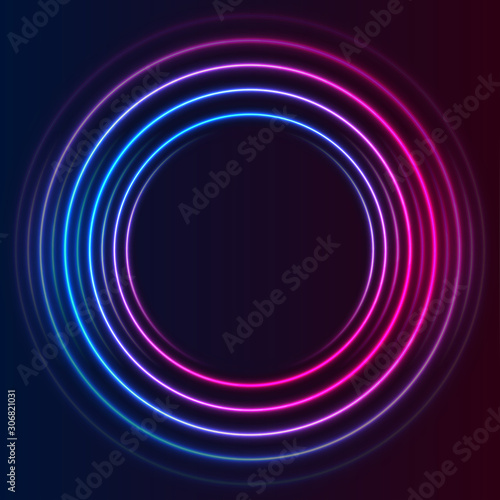 Blue and purple neon circles abstract futuristic hi-tech background. Vector design