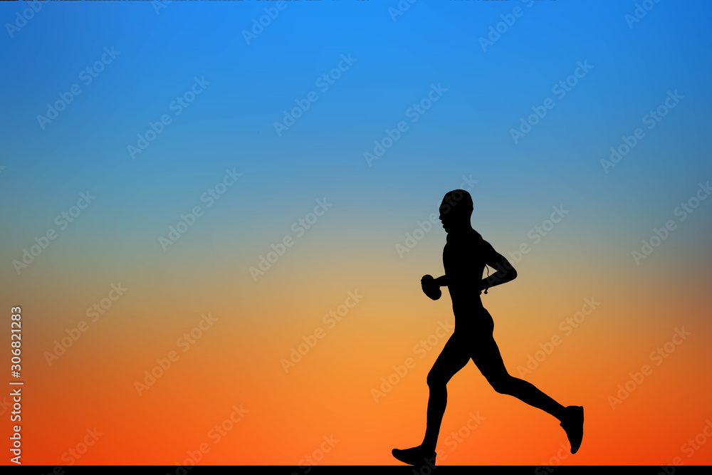 silhouette Running athlete on sunset silhouette Running athlete on sunset