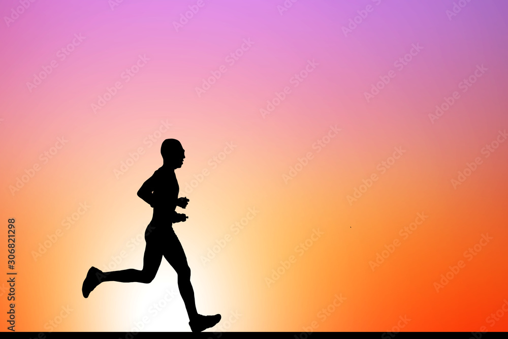 silhouette  Running athlete on sunset