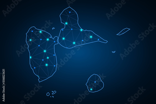 Map of guadeloupe. Wire frame 3D mesh polygonal network line, design sphere, dot and structure. communications map of guadeloupe. Vector. - Vector © Ruslam