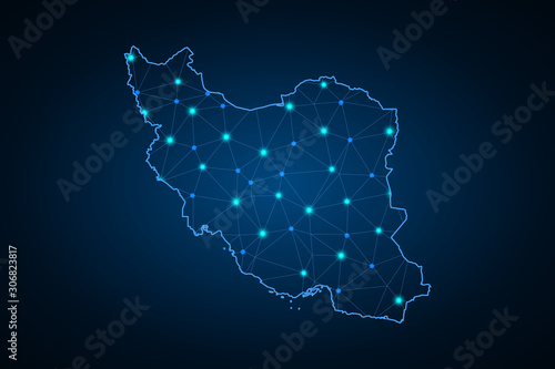 Map of Iran. Wire frame 3D mesh polygonal network line, design sphere, dot and structure. communications map of Iran. Vector Illustration EPS10. - Vector
