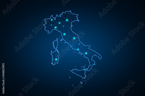 Map of Italy. Wire frame 3D mesh polygonal network line, design sphere, dot and structure. communications map of Italy. Vector Illustration EPS10. - Vector