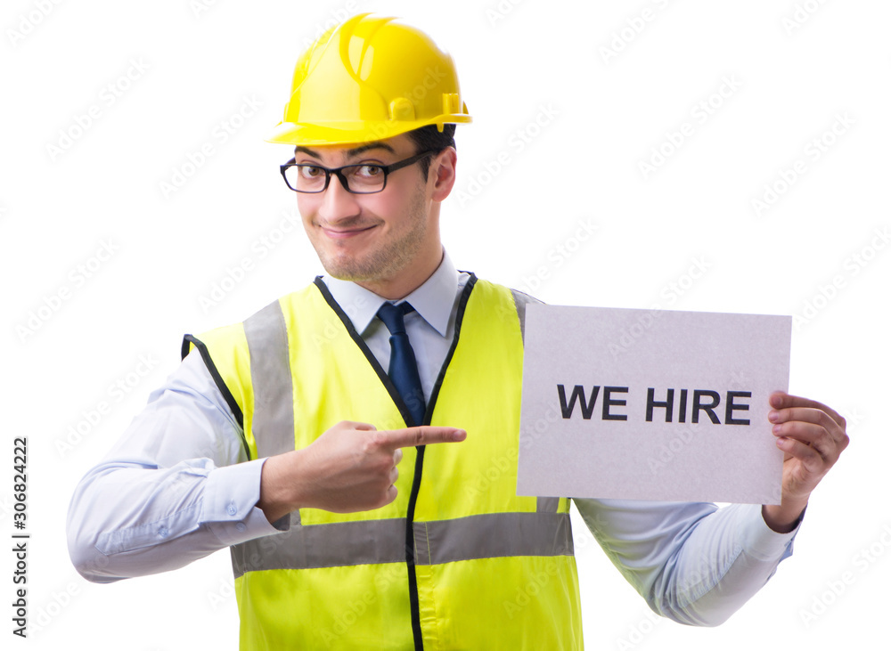Construction supervisor in recrtuiment concept isolated on white Construction supervisor in recrtuiment concept isolated on white